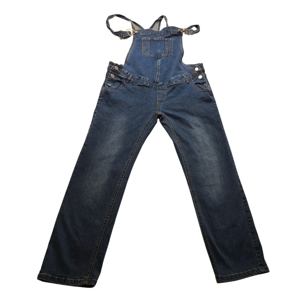 Maacie Maternity Denim Overalls Blue Adjustable Straps 38x28 L Straight Leg